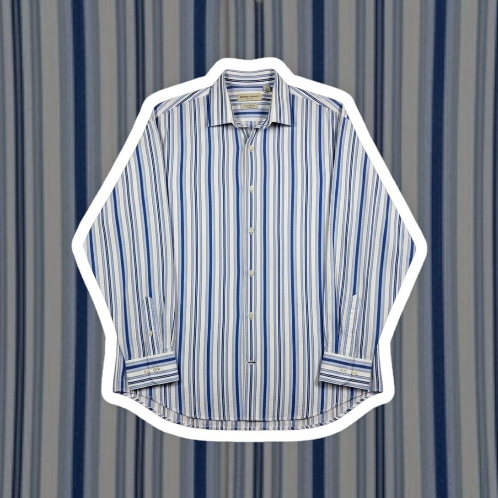 Banana Republic Shirt XXL 18-18.5 Blue/White Stripe Cotton Long Sleeve Button Up